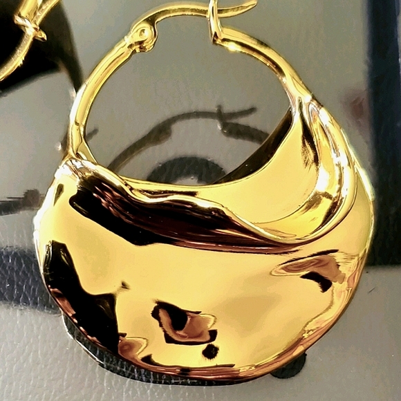 Swirl Large Gold Hoop Wow Designer Influnced Earrings - Picture 2 of 4